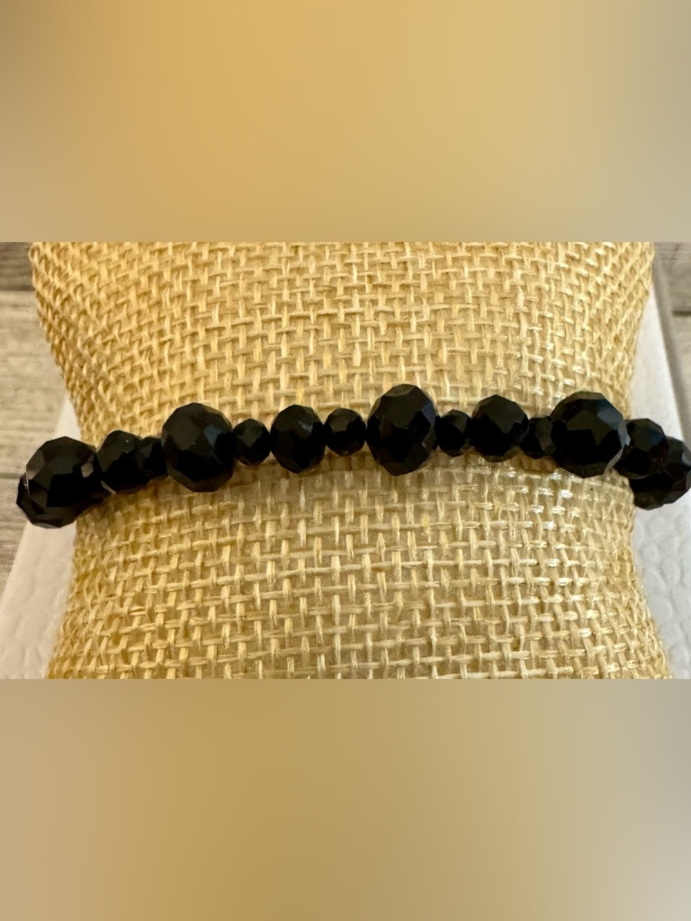 Black Faceted Bead Stretch Bracelet